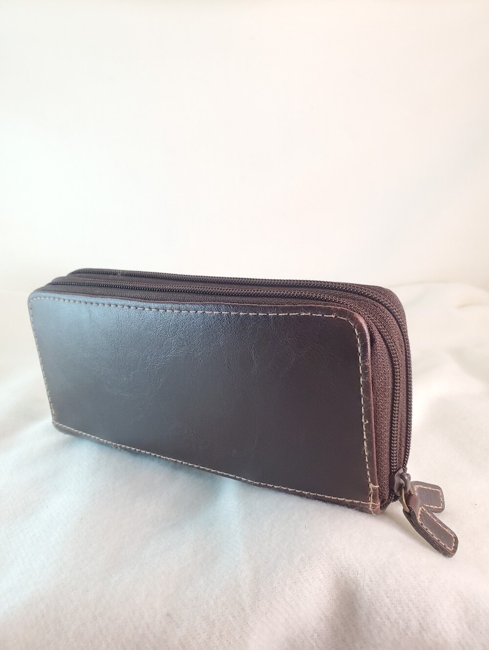 Rosetti brown faux-leather double-zippered wallet